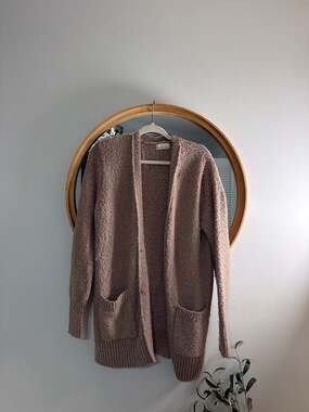 Bêcool Mauve Fuzzy Popcorn Knit Open Front Long Cardigan with Pockets